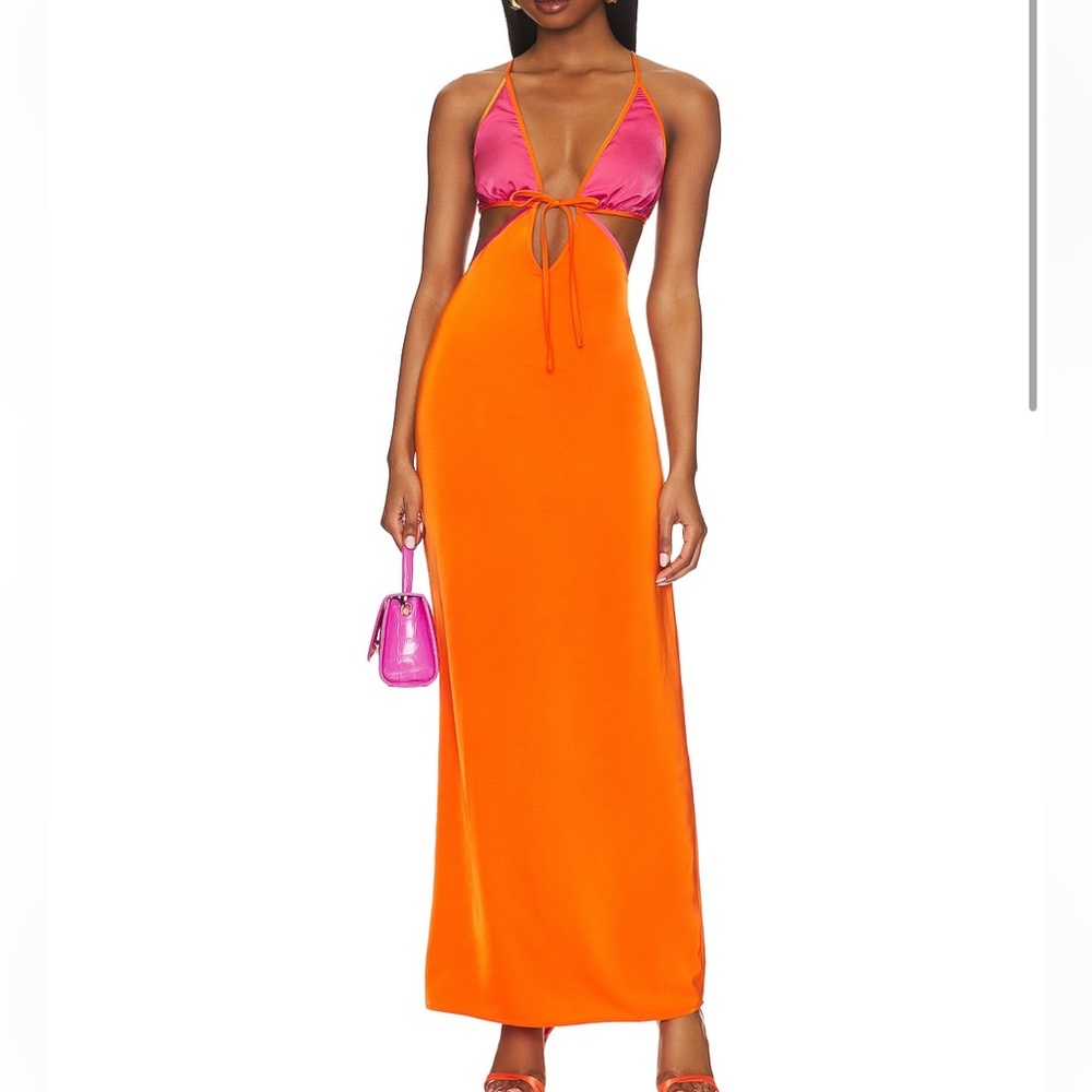 Lovers + Friends Sorbet Maxi Dress in Orange & Pink.  Worn Once!